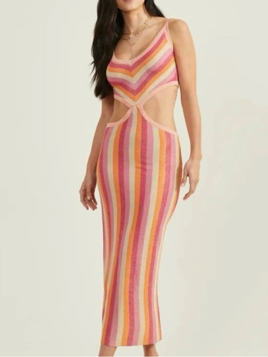 Altar'd State Pink, Orange & Cream Cutout Striped Maxi Dress